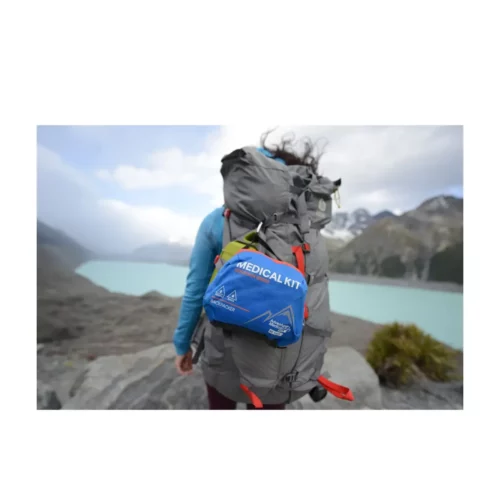 Backpacker Adventure Medical Kit attached to a person's backpack