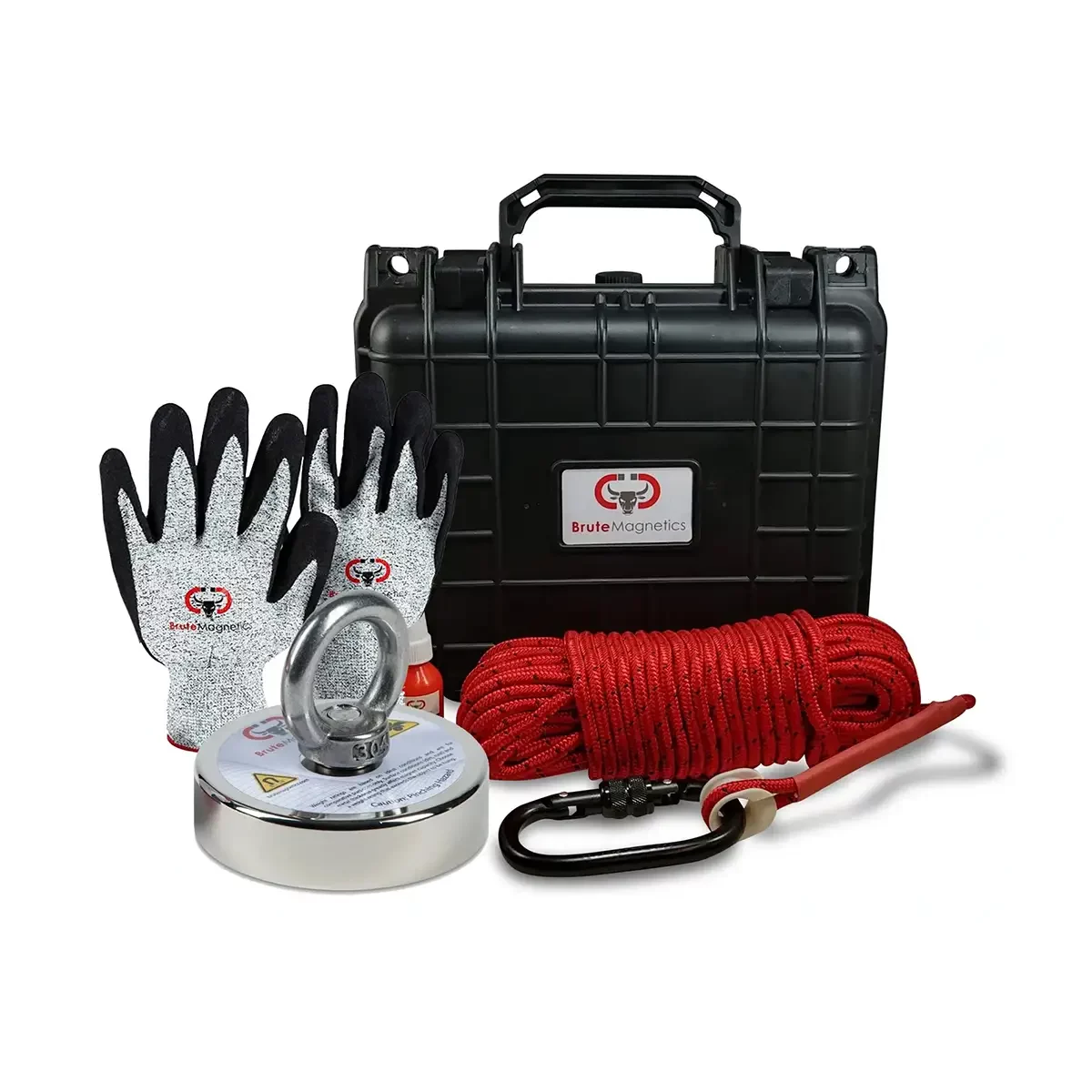 Brute Box Double Sided 1,200lb Magnet Fishing Bundle contents outside of case