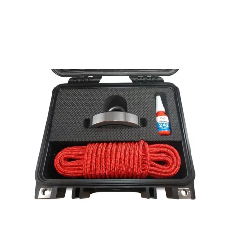 Brute Box Double Sided 1,200lb Magnet Fishing Bundle inside case close up