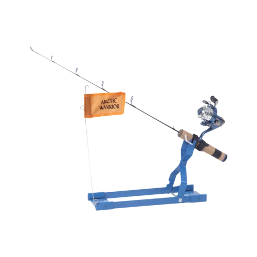 Clam Outdoors Arctic Warrior Tip Up with rod tipped up