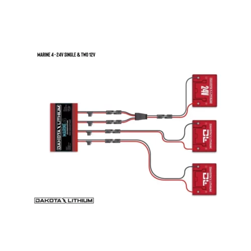 Dakota Lithium Marine 4 bank connected to one 24v battery and two 12v batteries