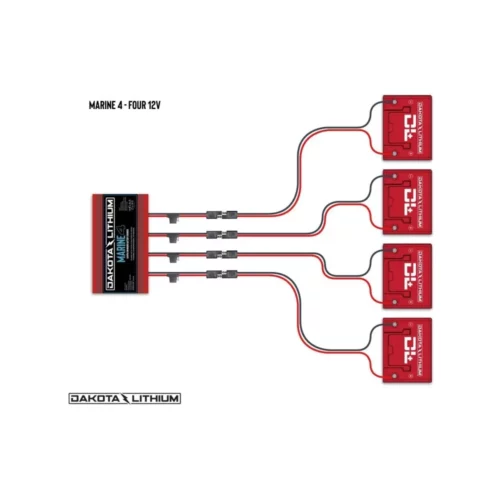 Dakota Lithium Marine 4 bank connected to four 12v batteries