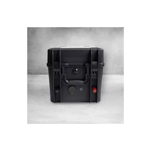 Dakota Lithium Powerbox+ 60 Waterproof Power Station handle side with plugs