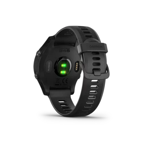 Garmin Forerunner 945 in black back view with heart rate monitor