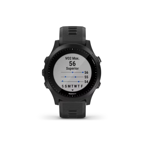Garmin Forerunner 945 in black with VO2 max page