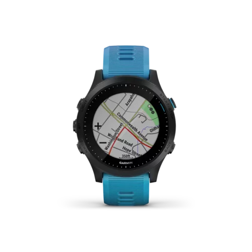 Garmin Forerunner 945 in blue with map page