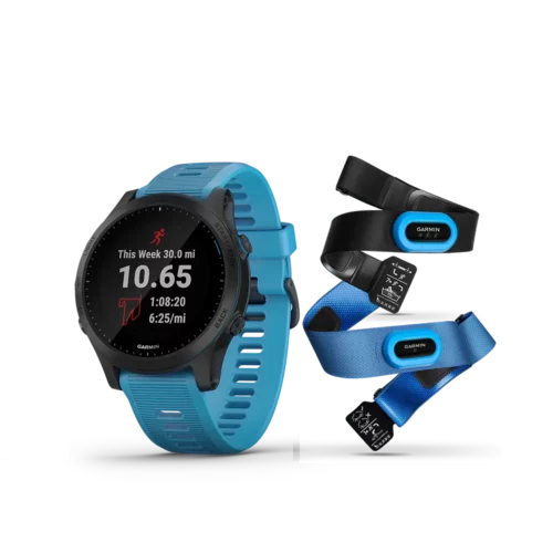 Garmin Forerunner 945 in blue with hear rate monitors