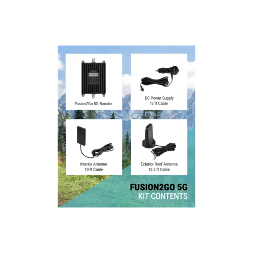 Fusion2Go 5G Vehicle Cell Signal Booster package contents