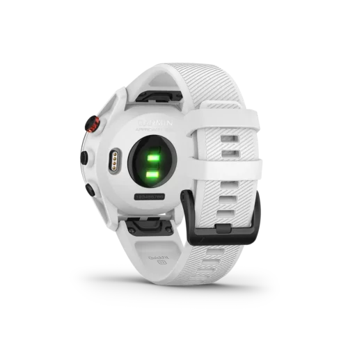 Garmin Approach S62 in white back view with heart rate monitor