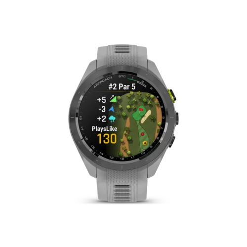 Approach S70 - 42 mm - Black Ceramic Bezel with Powder Gray Silicone Band - golf course data