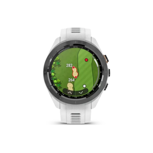 Approach S70 - 42 mm - Black Ceramic Bezel with White Silicone Band golf course view