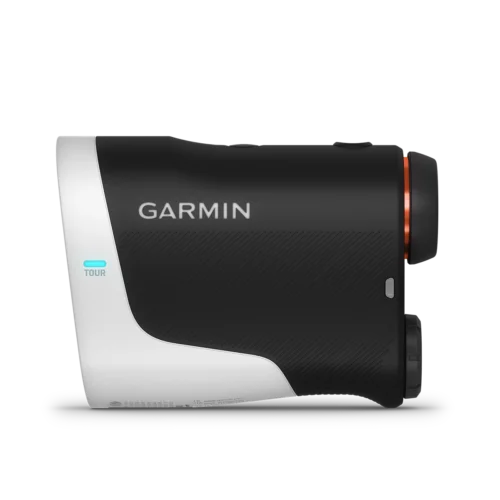 Garmin Approach Z30 golf rangefinder left side with tournament mode light on