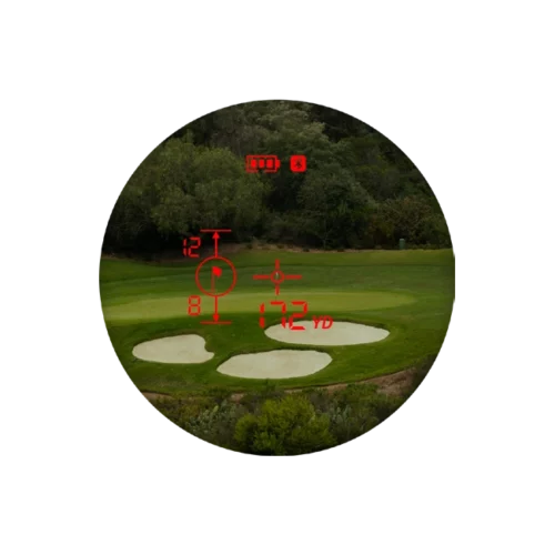 Garmin Approach Z30 rangefinder scope view of golf green