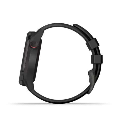 Garmin Approach S42 Golf GPS Smartwatch black side view with bitton