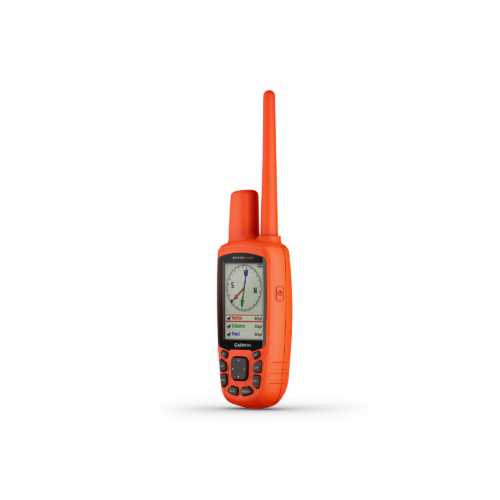 Garmin Astro 900 GPS dog tracker handheld device side view showing compass for tracking multiple dogs