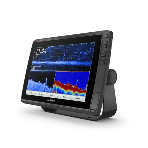 Garmin ECHOMAP Ultra 122sv tilted left with sonar screens