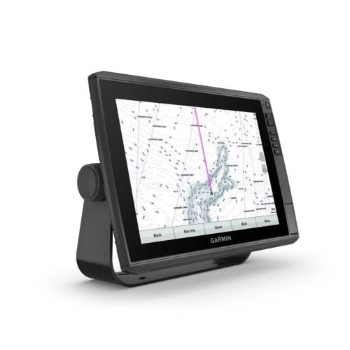 Garmin ECHOMAP Ultra 122sv tilted right with charts