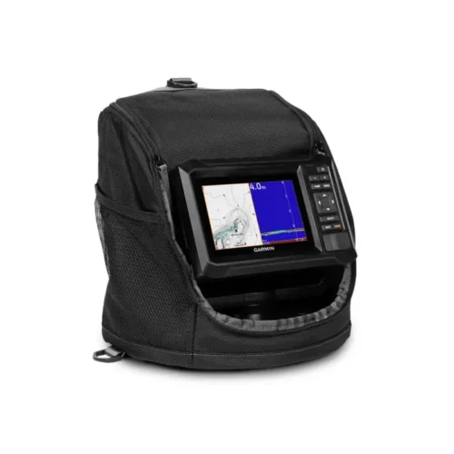 Garmin ECHOMAP UHD2 55cv ice fishing bundle tilted right