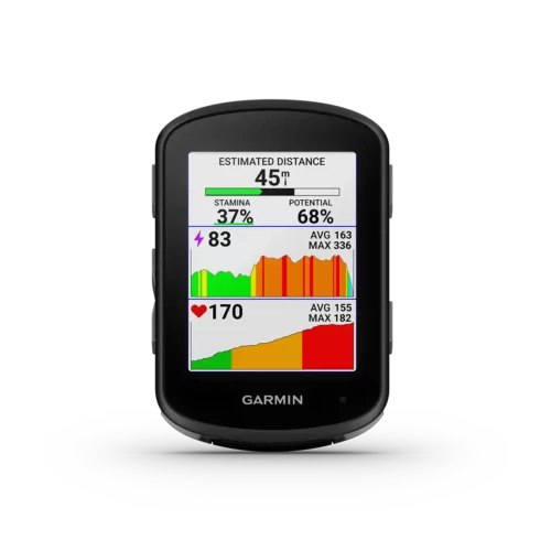 Garmin Edge 540 with estimated distance, heart rate and other data fields screen