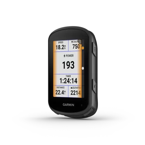 Garmin Edge 540 left side with radar warning and data screens