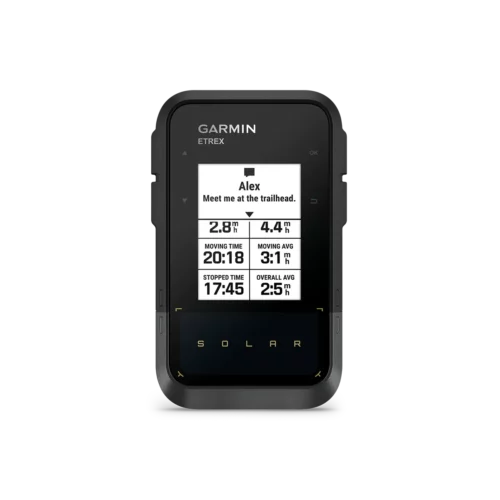 Garmin eTrex Solar GPS handheld messaging, hiking GPS tracking, and more data