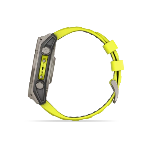 Garmin fēnix 8 solar smartwatch titanium and yellow left side
