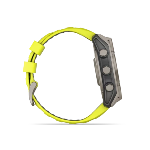 Garmin fēnix 8 solar smartwatch titanium and yellow right side