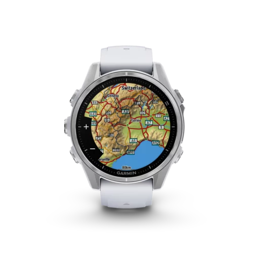 Garmin fenix 8 43mm silver contour shading map in metric