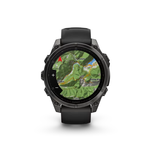 Garmin fēnix 8 AMOLED watch in Sapphire, Carbon Gray DLC Titanium with TopoActive maps topographical maps metric