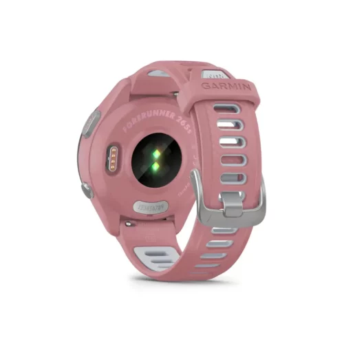 Garmin Forerunner 265S in pink back view with heart rate monitor