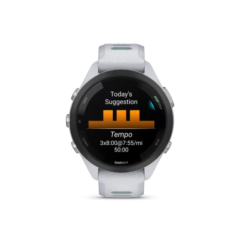 Garmin Forerunner 265S in white with today's suggestions screen