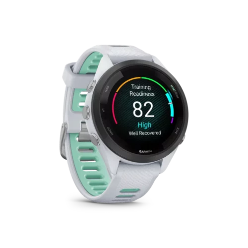Garmin Forerunner 265S in white right angled with training readiness screen