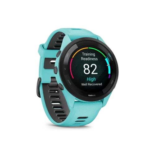 Garmin Forerunner 265 in aqua right angled view