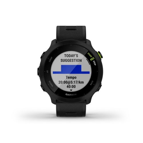 Garmin Forerunner 55 in black with stats