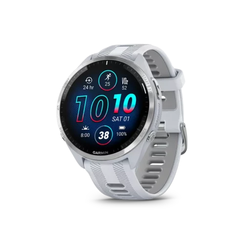 Garmin Forerunner 965 in white left angled view