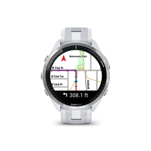 Garmin Forerunner 965 in white with map screen