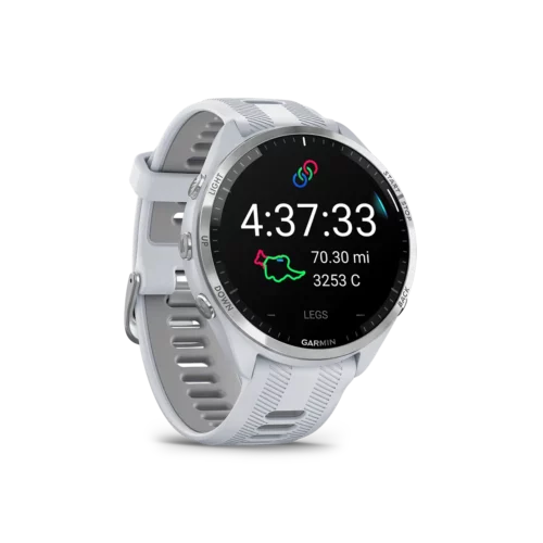 Garmin Forerunner 965 in white right angled view with course