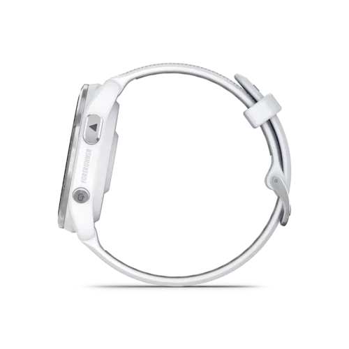 Garmin Forerunner 965 in white left side with buttons