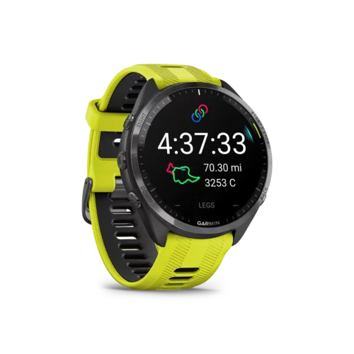 Garmin Forerunner 965 in yellow right angled view