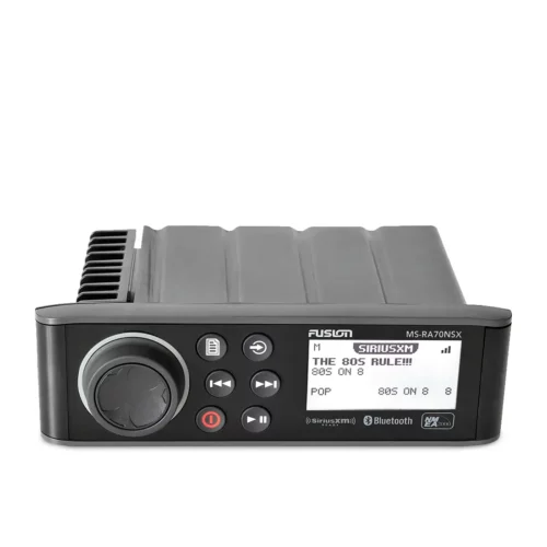 Fusion RA70NSX marine stereo front and top view