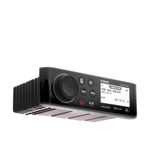 Fusion RA70NSX marine stereo angled right and bottom view