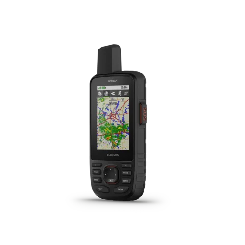 Garmin GPSMAP 67i left angled view with map screen