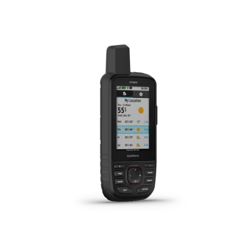 Garmin GPSMAP 67i right angled view with weather screen