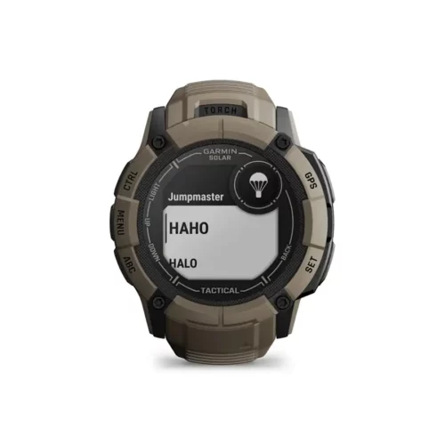 Garmin Instinct 2X Solar - Tactical Edition in coyote tan with HAHO and Jumpmaster screen