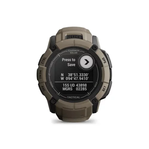 Garmin Instinct 2X Solar - Tactical Edition in coyote tan with dual grid coordinates screen