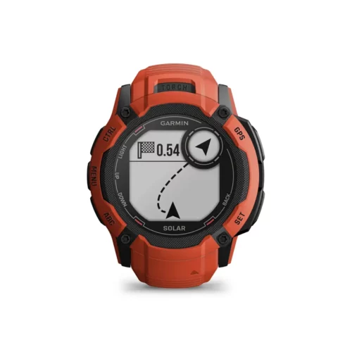 Garmin Instinct 2X Solar in flame red with navigate to waypoint screen