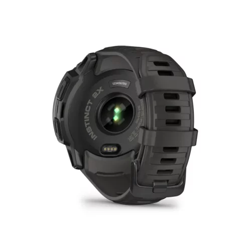 Garmin Instinct 2X Solar in black back view with wrist heart rate monitor