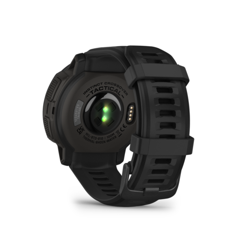 Garmin Instinct Crossover Solar - Tactical Edition back view with heart rate monitor