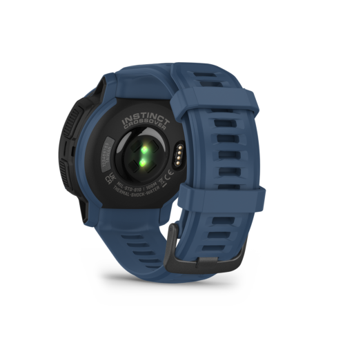 Garmin Instinct Crossover Solar in blue back side with heart rate