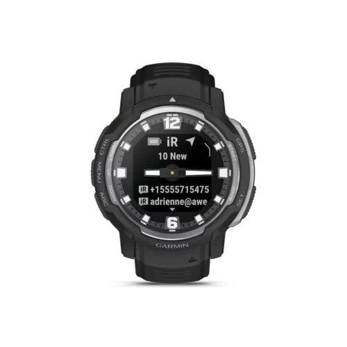 Garmin Instinct Crossover in black text message screen